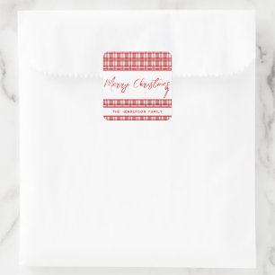 Red Plaid Merry Christmas   Candy Cane  Square Sticker