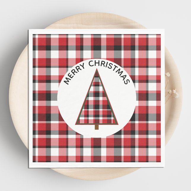 Red Plaid Merry Christmas Paper Napkins (Creator Uploaded)