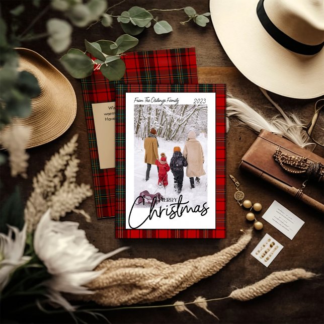 Red Plaid Merry Christmas Photo Holiday Card (Creator Uploaded)