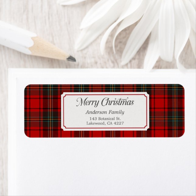Red Plaid Merry Christmas Return Address Label (En situation)