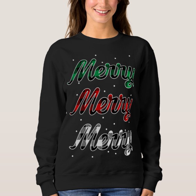Red Plaid Merry Christmas Xmas with snowflake Buff Sweatshirt (Front)