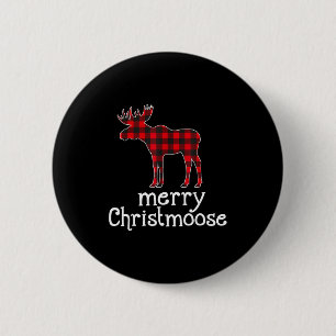 Red Plaid Merry Christmoose Christmas Moose Lovers 2 Inch Round Button