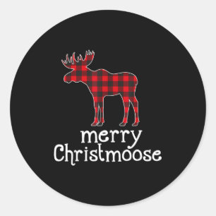 Red Plaid Merry Christmoose Christmas Moose Lovers Classic Round Sticker