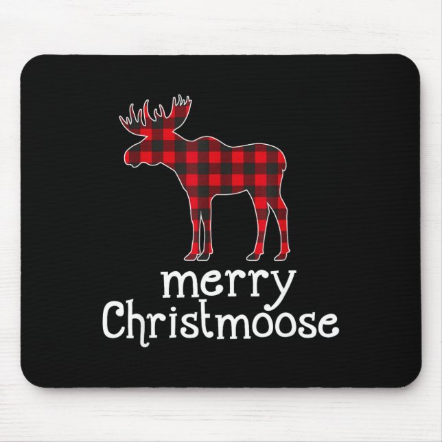 Red Plaid Merry Christmoose Christmas Moose Lovers Mouse Pad (Front)