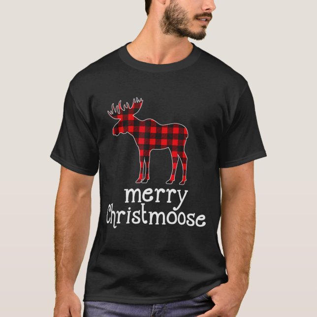 Red Plaid Merry Christmoose Christmas T Shirt Moos (Front)