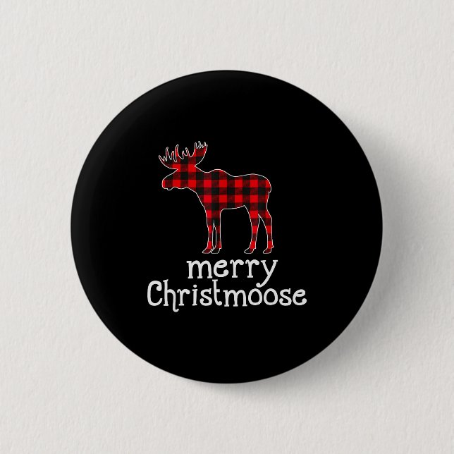 Red Plaid Merry Christmoose Christmas T Shirt Moos 2 Inch Round Button (Front)