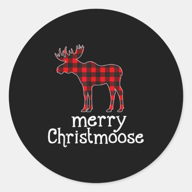 Red Plaid Merry Christmoose Christmas T Shirt Moos Classic Round Sticker (Front)