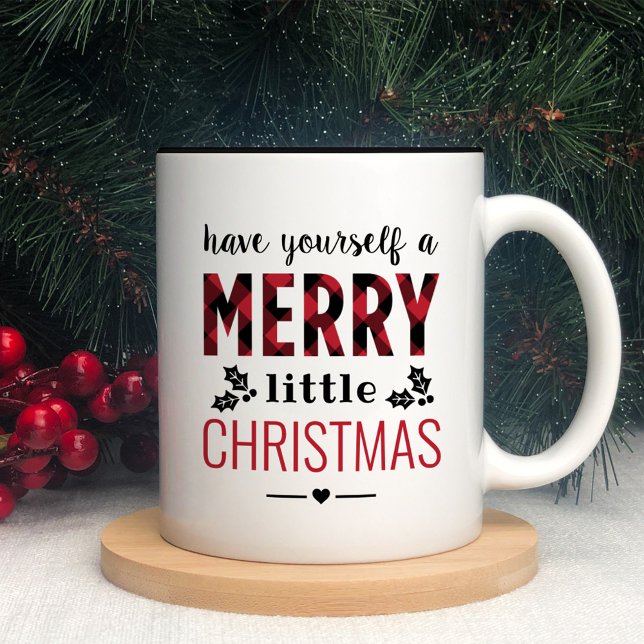 Red Plaid Merry Little Christmas Two-Tone Coffee Mug (Creator Uploaded)