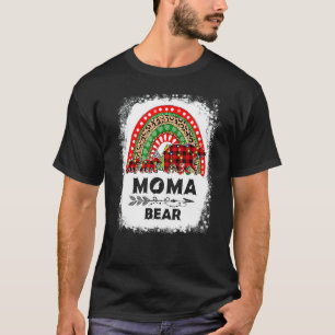 Red Plaid Moma Bear Christmas Rainbow Pajama Match T-Shirt