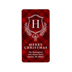 Red Plaid Monogram Christmas Return Address Label