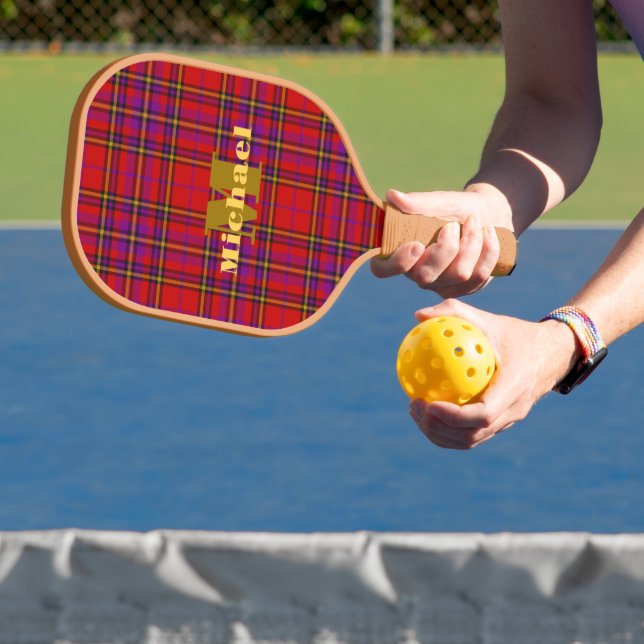 Red Plaid Monogrammed Pickleball Paddle (Insitu)