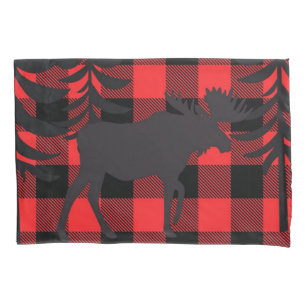 Red Plaid Moose Silhouette Pillowcase