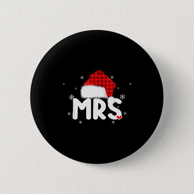 Red Plaid Mrs Claus Couples Matching Christmas Paj 2 Inch Round Button (Front)