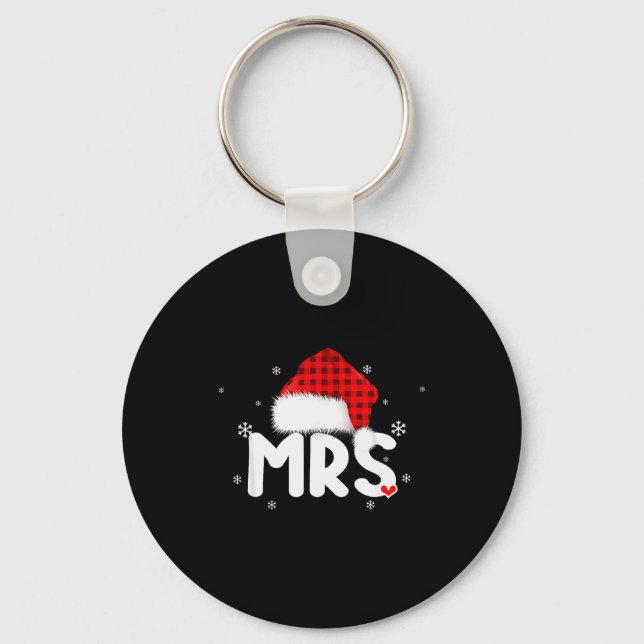 Red Plaid Mrs Claus Couples Matching Christmas Paj Keychain (Front)
