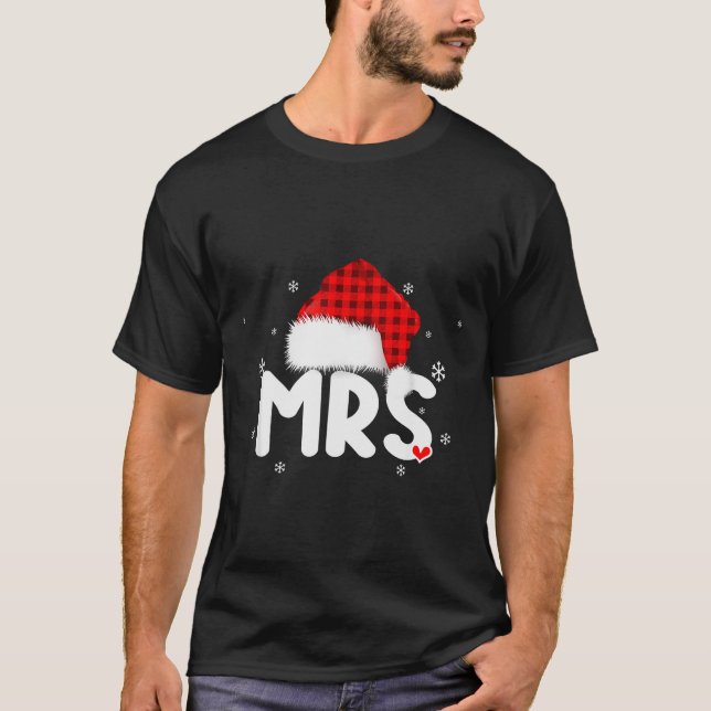 Red Plaid Mrs Claus Couples Matching Christmas Paj T-Shirt (Front)