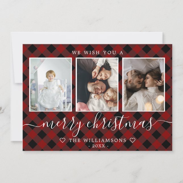 Red plaid multiphoto Christmas Card (Front)