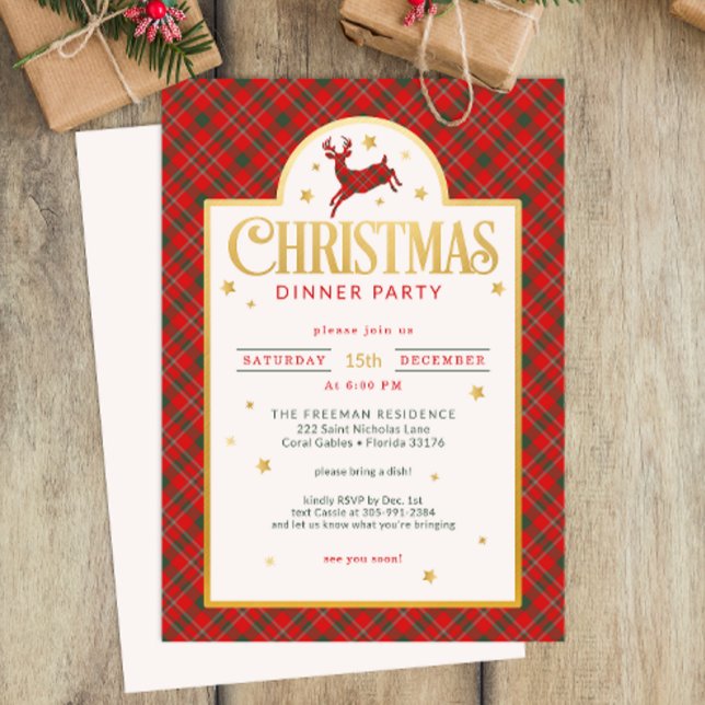Red Plaid Noël Dîner férié Invitation de vacances (Christmas Dinner Party Invitation)