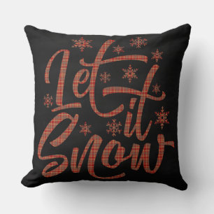 Red Plaid on Black Chalboard   Let It Snow Throw Pillow