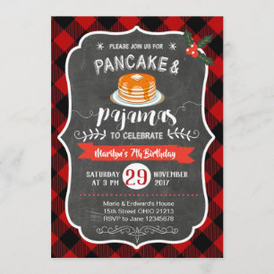Red Plaid Pancake and Pyjamas Birthday Invitation
