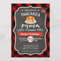 Red Plaid Pancake et Pyjamas Invitation d'annivers