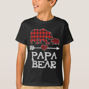Red Plaid Papa Bear One Cub Matching Buffalo Pajam T-Shirt