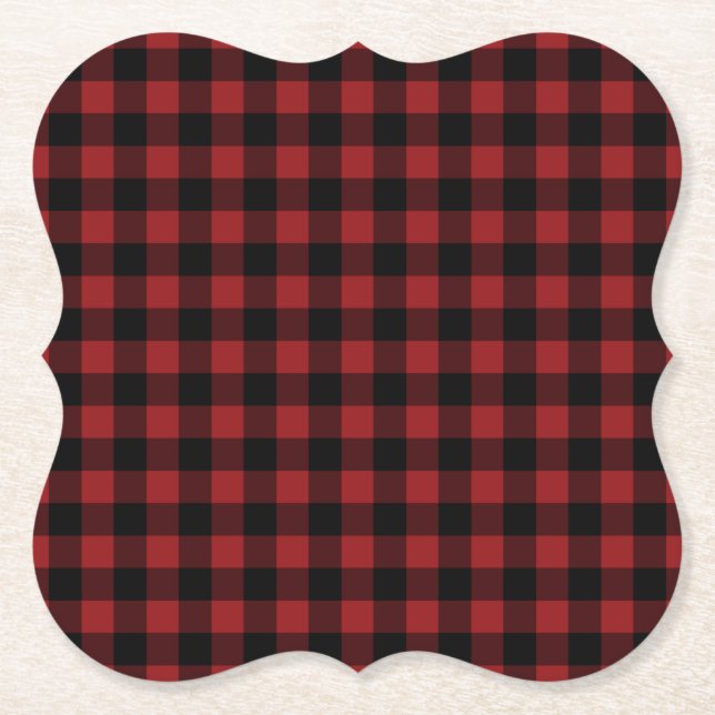 Red Plaid Paper Coaster (Front)
