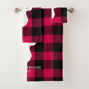 Red Plaid Pattern and Deer Christmas Bath Towel Set