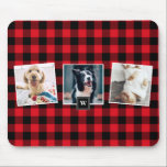 Red Plaid Pattern Three Photo Collage Monogram Mouse Pad<br><div class="desc">Modern and stylish customizable mousepad featuring red plaid pattern with three photo collage and monogram tag. Personalize by adding photos and monogram. This personalized mousepad will be perfect as a gift for birthdays, Mother's Day Father's day and Christmas.</div>