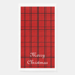 Red plaid pattern with white Merry Christmas text Napkin