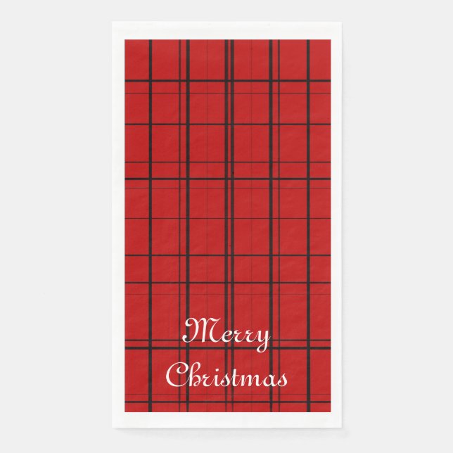 Red plaid pattern with white Merry Christmas text Napkin (Front)