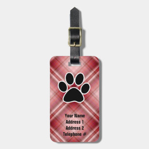 Red Plaid Paw Print Luggage Tag