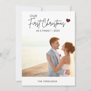 Red Plaid Photo Christmas Script Wedding Thank you Holiday Card