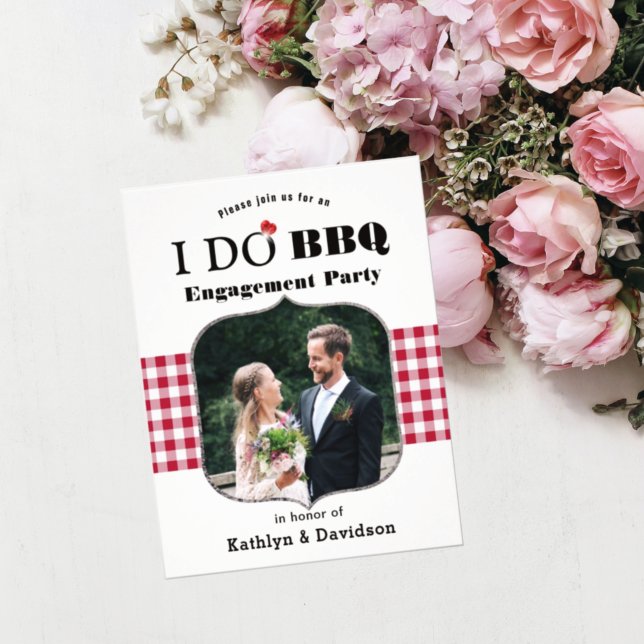 Red Plaid Photo I DO Engagement Party Invitation (Creator Uploaded)