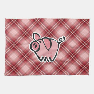 Red Plaid Pig Kitchen Towel