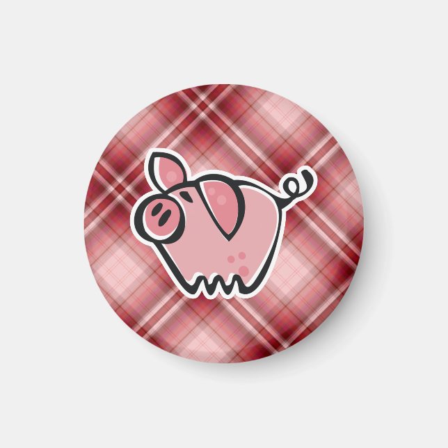 Red Plaid Pig Magnet (Front)
