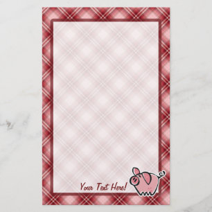 Red Plaid Pig Stationery
