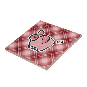 Red Plaid Pig Tile