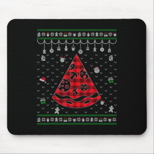 Red Plaid Pizza Lover Fun Ugly Christmas Mouse Pad