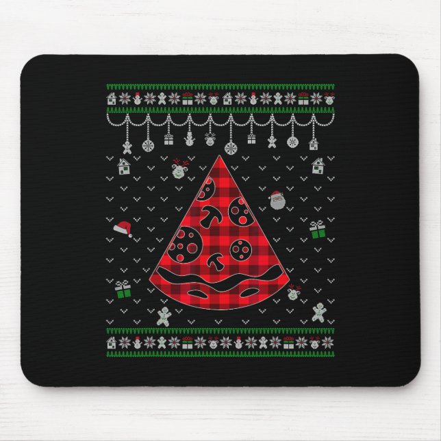 Red Plaid Pizza Lover Fun Ugly Christmas  Mouse Pad (Front)