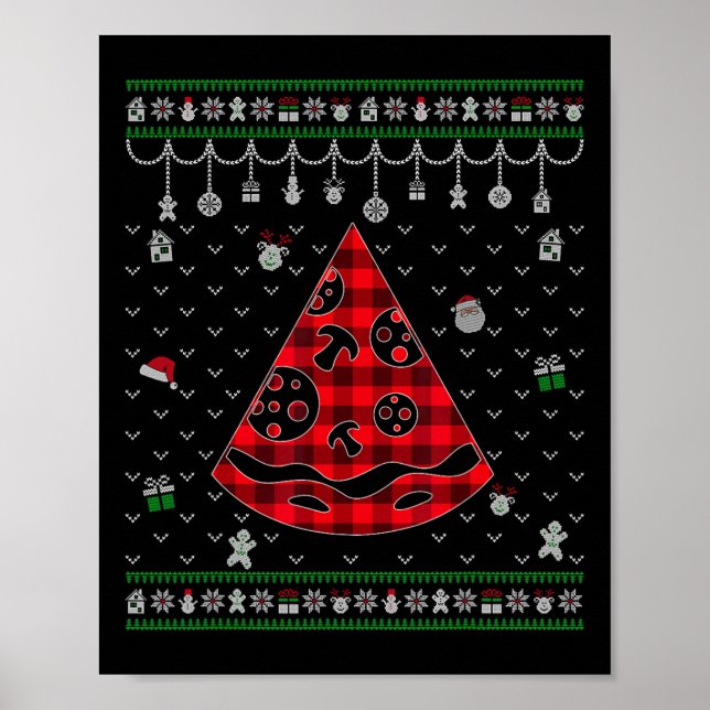 Red Plaid Pizza Lover Fun Ugly Christmas  Poster (Front)