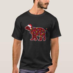 Red Plaid Polar Bear Christmas Pajamas Xmas Lights T-Shirt