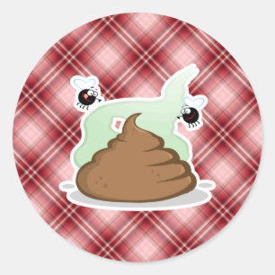 Red Plaid Poop Classic Round Sticker