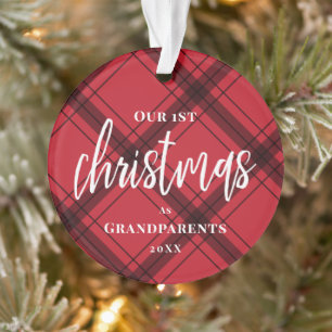 Red Plaid Premier Noël En Photo Grand-Parents