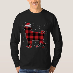 Red Plaid Pug Christmas Santa Hat Pajama Gift Dog T-Shirt