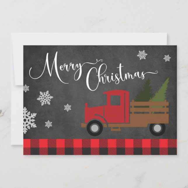 Red Plaid Red Christmas Truck Card (Front)