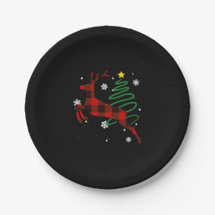 Red Plaid Reindeer Buffalo Deer Christmas Pajama Paper Plate