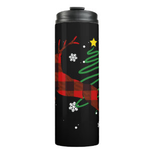 Red Plaid Reindeer Buffalo Deer Christmas Pajama Thermal Tumbler