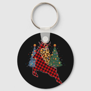 Red Plaid Reindeer Buffalo Deer Family Pajama Keychain
