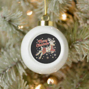 Red Plaid Reindeer Buffalo Merry Christmas Pajama Ceramic Ball Christmas Ornament