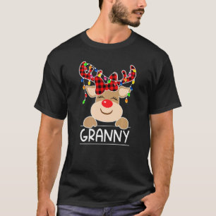 Red Plaid Reindeer Granny Christmas Light Christma T-Shirt